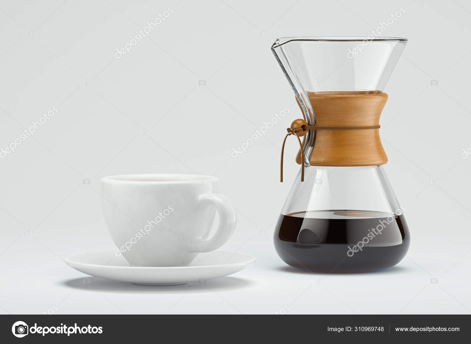 Freshly prepared black coffee in chemex pour over coffee maker
