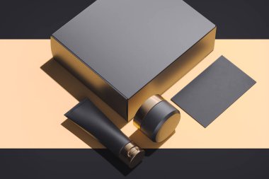 Krem, jel, losyon için Kozmetik Şişe Seti. Güzellik ürün paketi, plastik kapların boş şablonları. 3d render.