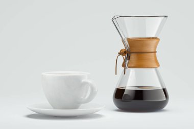 freshly prepared black coffee in chemex pour over coffee maker Alternative ways of brewing coffee. 3d rendering clipart