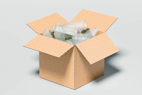 Krabice s lepenkovou krabicí s plastovou součástí izolované na bílém podkladu. prostorové vykreslování — Stock fotografie
