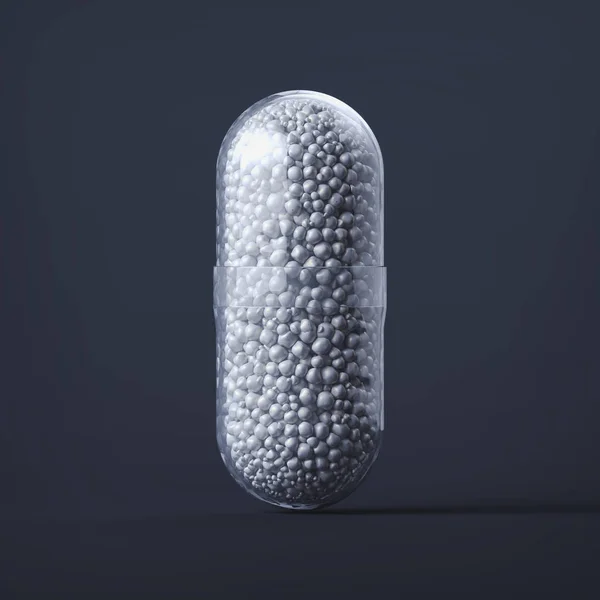 Close up of transparent pill medicine on black background, 3d rendering. — Stock Photo, Image