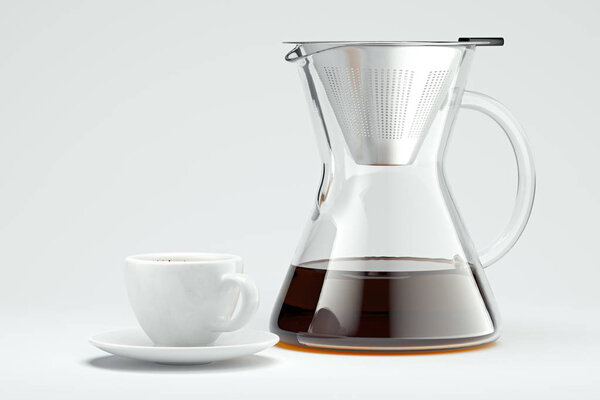 свежеприготовленный черный кофе в Chemex залить на кофеварку Альтернативные способы варки кофе. 3d-рендеринг
