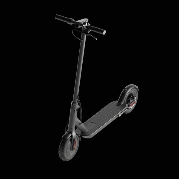 Elektrische scooter geïsoleerd op zwarte achtergrond. Eco Alternative transport concept. 3D-rendering. Minimalisme. — Stockfoto