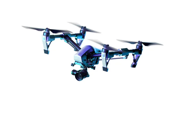 Quadcopter zangão realista com câmera isolada no fundo brilhante. Videografia moderna. Renderização 3d — Fotografia de Stock