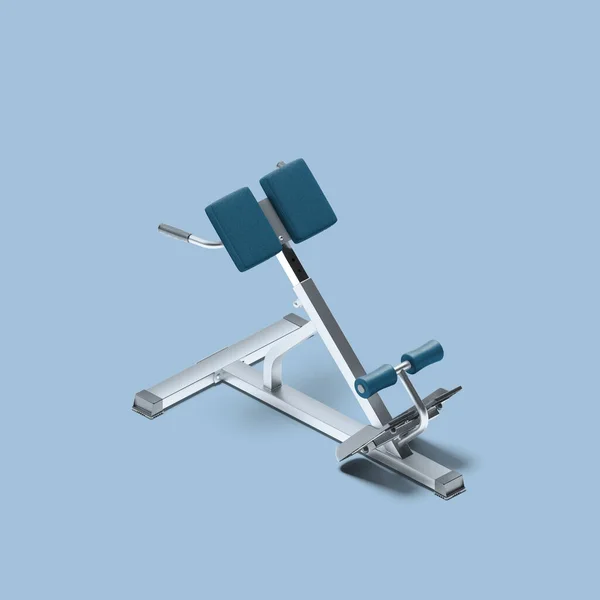 Blue and Silver Bench For Hyperextension. Trainer For Flexing Back and Abdominal Muscles on Bench. 3d Rendering — Stock Photo, Image