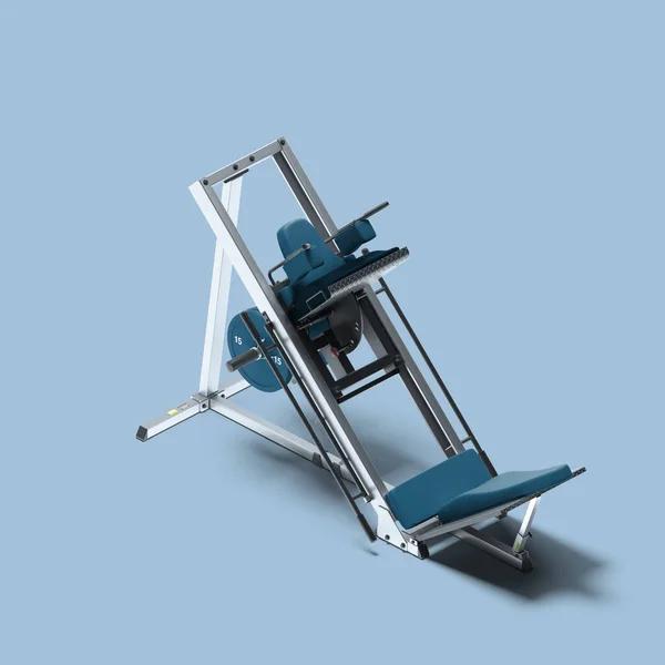 Leg Press Machine On Light Blue Background. Exercycle. Sport, Fitness, Healthy Lifestyle and Bodybuilding. Minimalism Concept. 3d Rendering — Stock Photo, Image