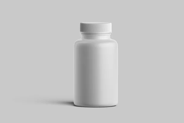 Witte lege fles met medicijnen op een heldere achtergrond, kopieerruimte. Lege ruimte. Minimalisme. 3d destructie — Stockfoto
