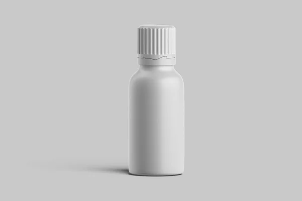 Vit Tomma Flaska för medicin eller skönhetsprodukt på ljus bakgrund, kopiera utrymme. Tomma rymden. Minimalism. 3d-konvertering — Stockfoto