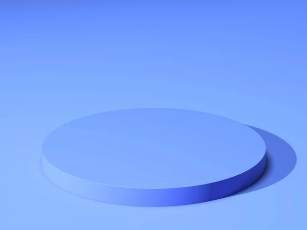 Blauwe lege ronde vitrine met lege ruimte op blauwe achtergrond. 3d weergave. Minimalisme concept. Kopieer ruimte. — Stockfoto
