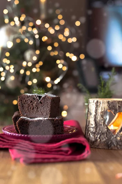 Шоколадний Різдвяний Торт Домашнього Сніданку Їжа Свято Вільний Простір Тексту — стокове фото