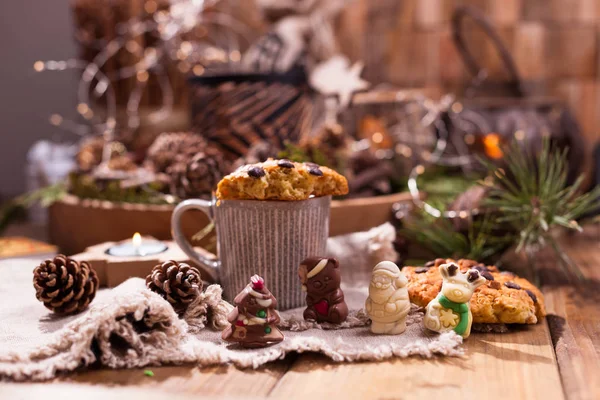 Запашна Кава Шоколад Вигляді Цифр Різдва Печиво Гарячих Напій Свята — стокове фото