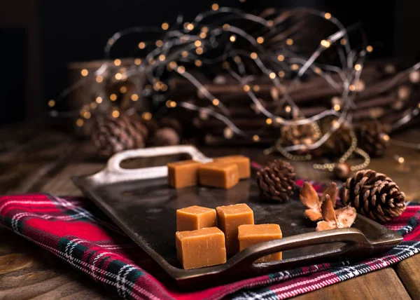 Karamel Snoepjes Snoepjes Voor Kerstmis Decor Achtergrond Voor Een Vakantie — Stockfoto