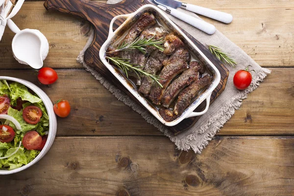 Costolette Maiale Alla Griglia Carne Con Spezie Erbe Aromatiche Piatti — Foto Stock