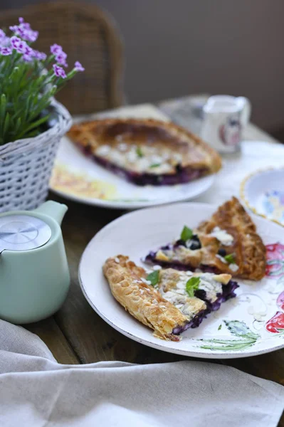 Homemade cake with puff pastry. Summer homemade pastries for a f