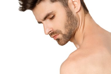 Sökülen güçlü yüz adam izole Studio beyaz arka planda siyah iç çamaşırı