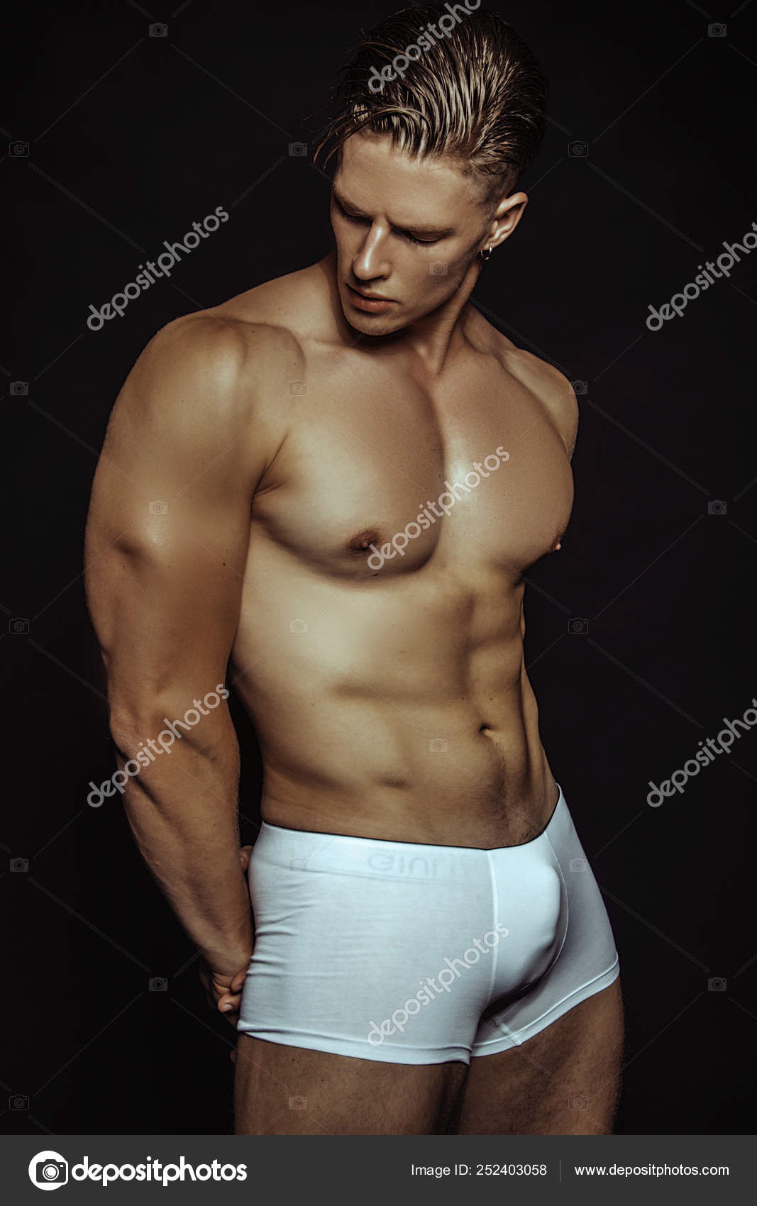 Strong Stripped Muscle Male Model White Underwear Black Isolated Font Stock  Photo by © 252403058