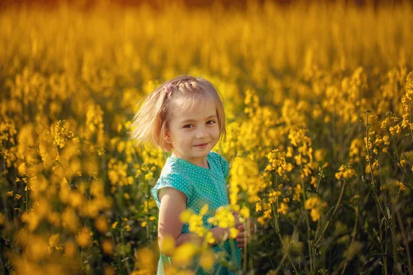 Şirin Portre Sarı Güneşli Yaz Günü Alanında Küçük Çocuk — Stok fotoğraf