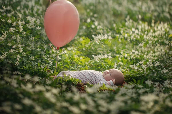 Piccola Ragazza Carina Sdraiata Sull Erba Nel Parco Giorno Estate — Foto Stock