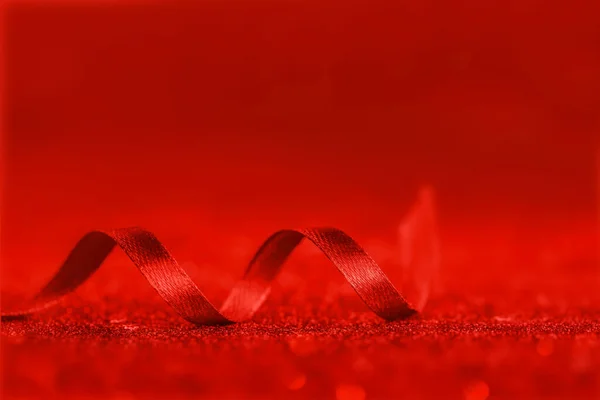 Minimalistic Red Ribbon Decor Red Shiny Glitter Holiday Beautiful Background — Stock Photo, Image