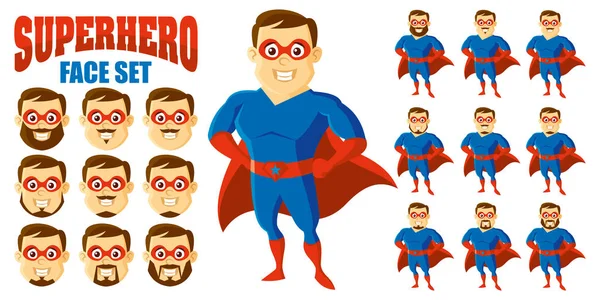 超级英雄面孔设置卡通人物 — 图库矢量图片