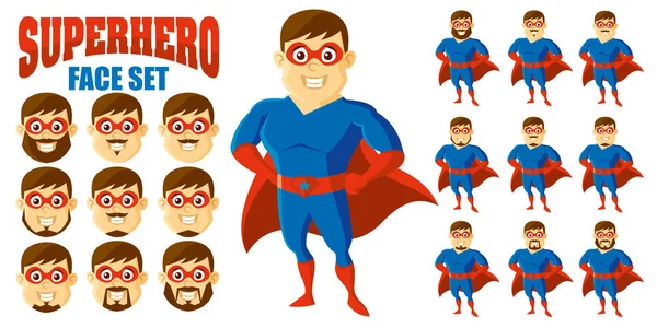 Cara de superhéroe conjunto personaje de dibujos animados — Vector de stock