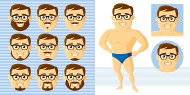 Atletik erkek yüz ayarla çizgi film karakteri