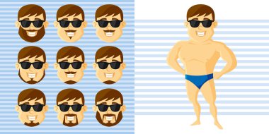 Atletik erkek yüz ayarla çizgi film karakteri