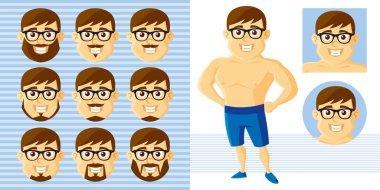 Stil adam yüz ayarla çizgi film karakteri vektör illüstrasyon izole beyaz zemin üzerine yaz