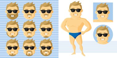 Atletik erkek yüz ayarla çizgi film karakteri