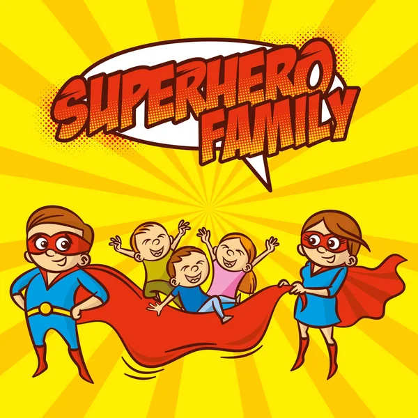 Superheldenfamilie Superhelden Zeichentrickfigur Vektor Illustration — Stockvektor