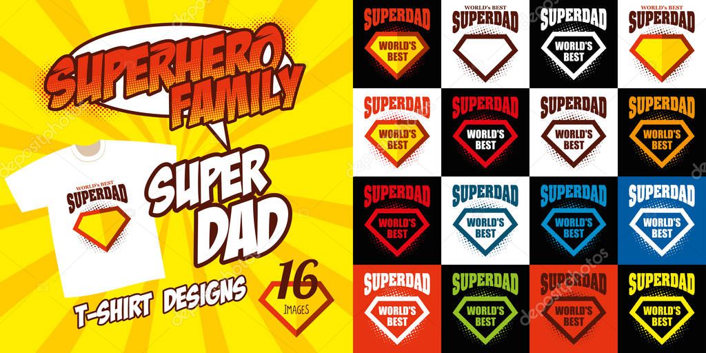 Set Super dad logo superhero Vector illustration T-shirt design