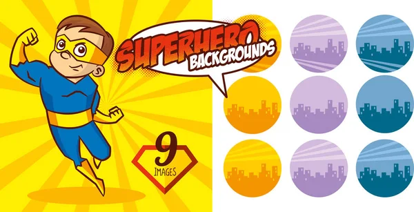 Conjunto de fondo de superhéroe Super héroe personaje Vector — Vector de stock