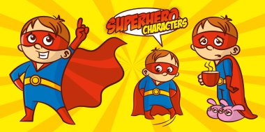 Süper kahraman karakter süper kahramanlar ayarla vektör çizim tasarımı