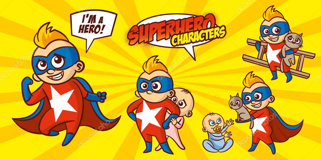 Superheroes Set Superhero character Vector illustration design