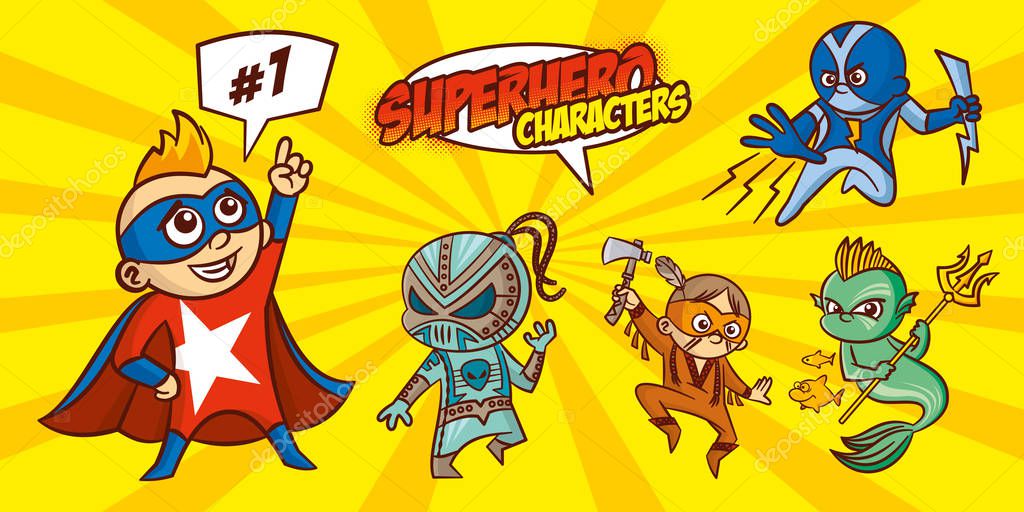 Superheroes Set Superhero character Vector illustration design