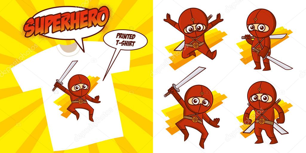 Superheroes Set Superhero character Vector illustration design for printed t-shirt