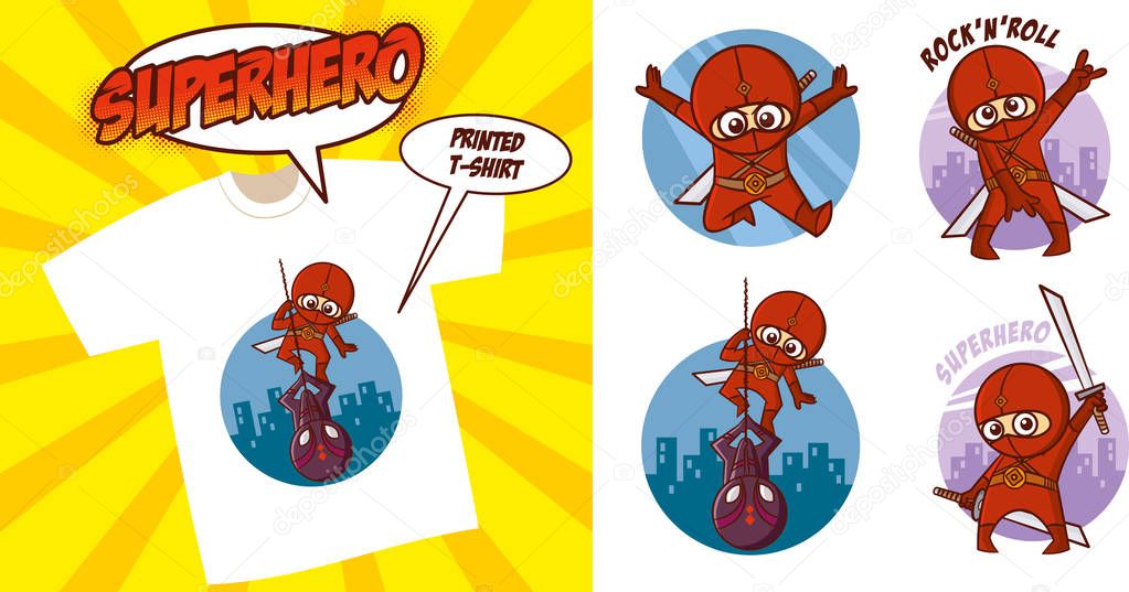 Superheroes Set Superhero character Vector illustration design for printed t-shirt