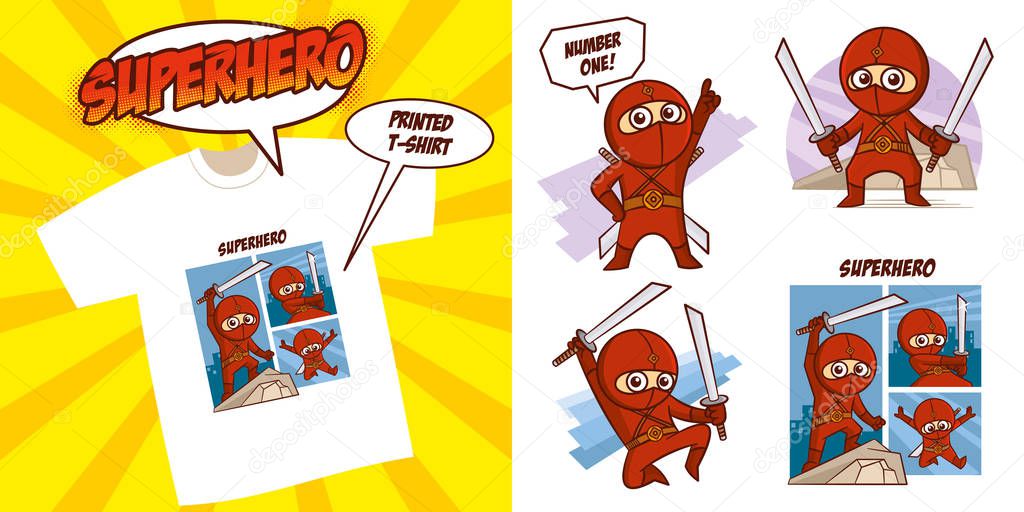 Superheroes Set Superhero character Vector illustration design for printed t-shirt