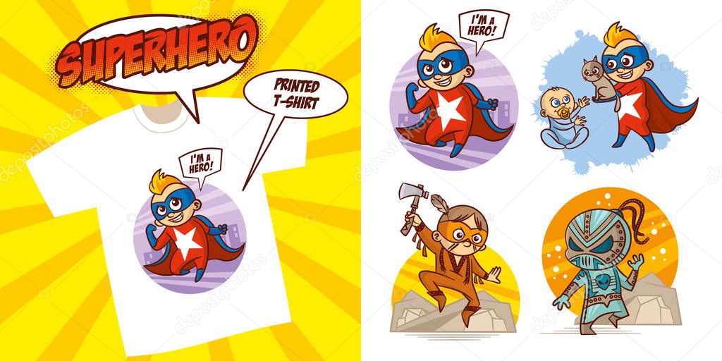 Superheroes Set Superhero character Vector illustration design for printed t-shirt