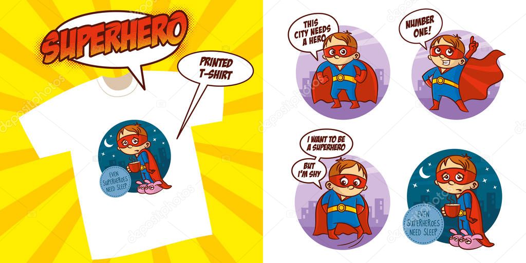 Superheroes Set Superhero character Vector illustration design for printed t-shirt