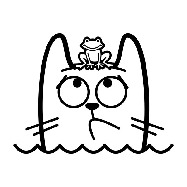 Desenho Animado Gato Desenho Animado Desenho Para Colorir Preto Branco —  Vetores de Stock