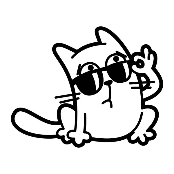 Cat Cartoon Halaman Pewarnaan Gambar Vektor Hitam Dan Putih - Stok Vektor