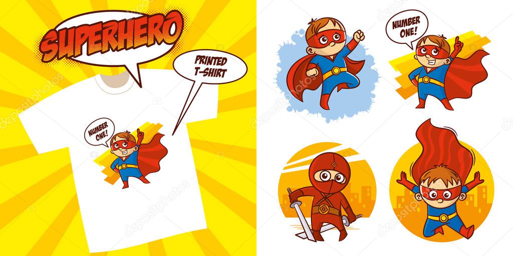 Superheroes Set Superhero character Vector illustration design for printed t-shirt