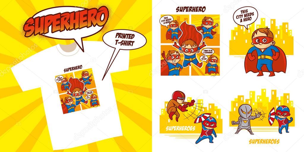 Superheroes Set Superhero character Vector illustration design for printed t-shirt