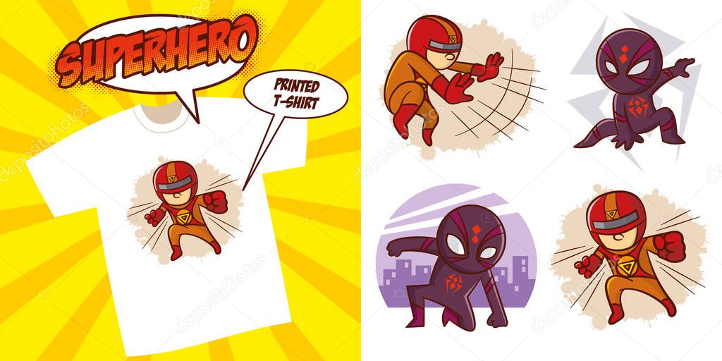 Superheroes Set Superhero character Vector illustration design for printed t-shirt