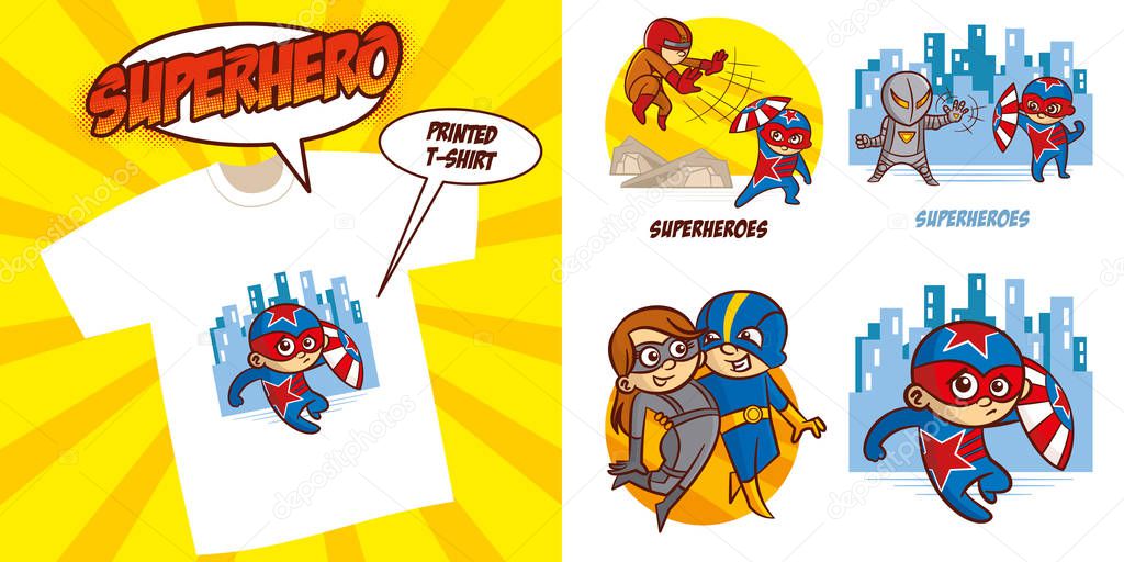 Superheroes Set Superhero character Vector illustration design for printed t-shirt