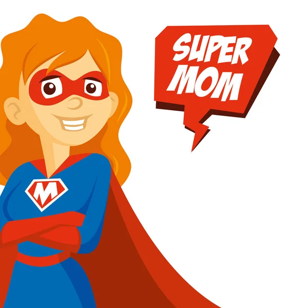 Superhjälte kvinna Supermom tecknad karaktär vektorillustration — Stock vektor
