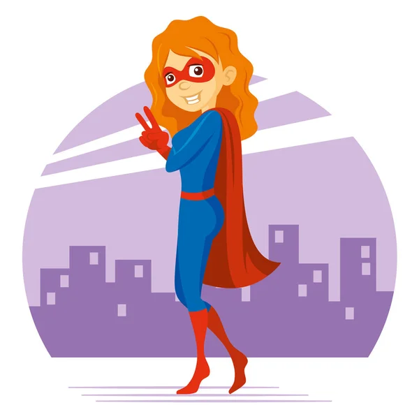 Süper kahraman kadın adamlayken çizgi film karakteri vektör çizim Telifsiz Stok Illüstrasyonlar