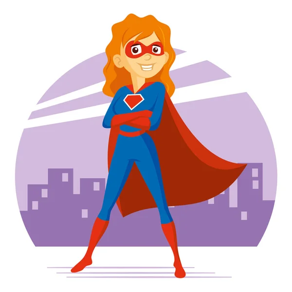 Superheld vrouw Supermom Cartoon karakter vectorillustratie Stockillustratie