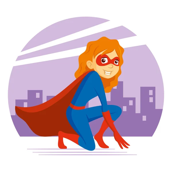Süper kahraman kadın adamlayken çizgi film karakteri vektör çizim Telifsiz Stok Illüstrasyonlar